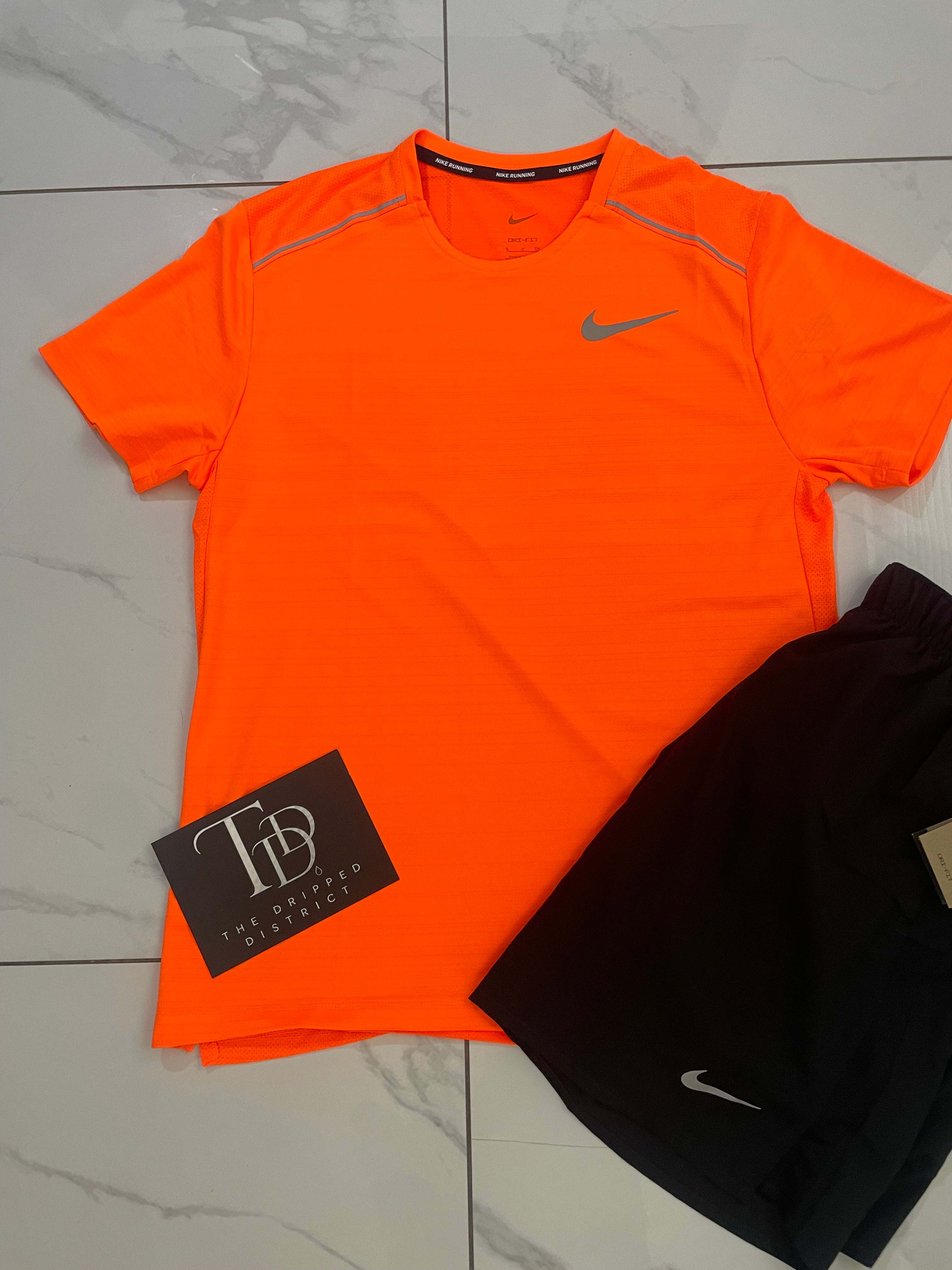 Nike Miler Top And 5inch Challenger Shorts Set Orange / Black
