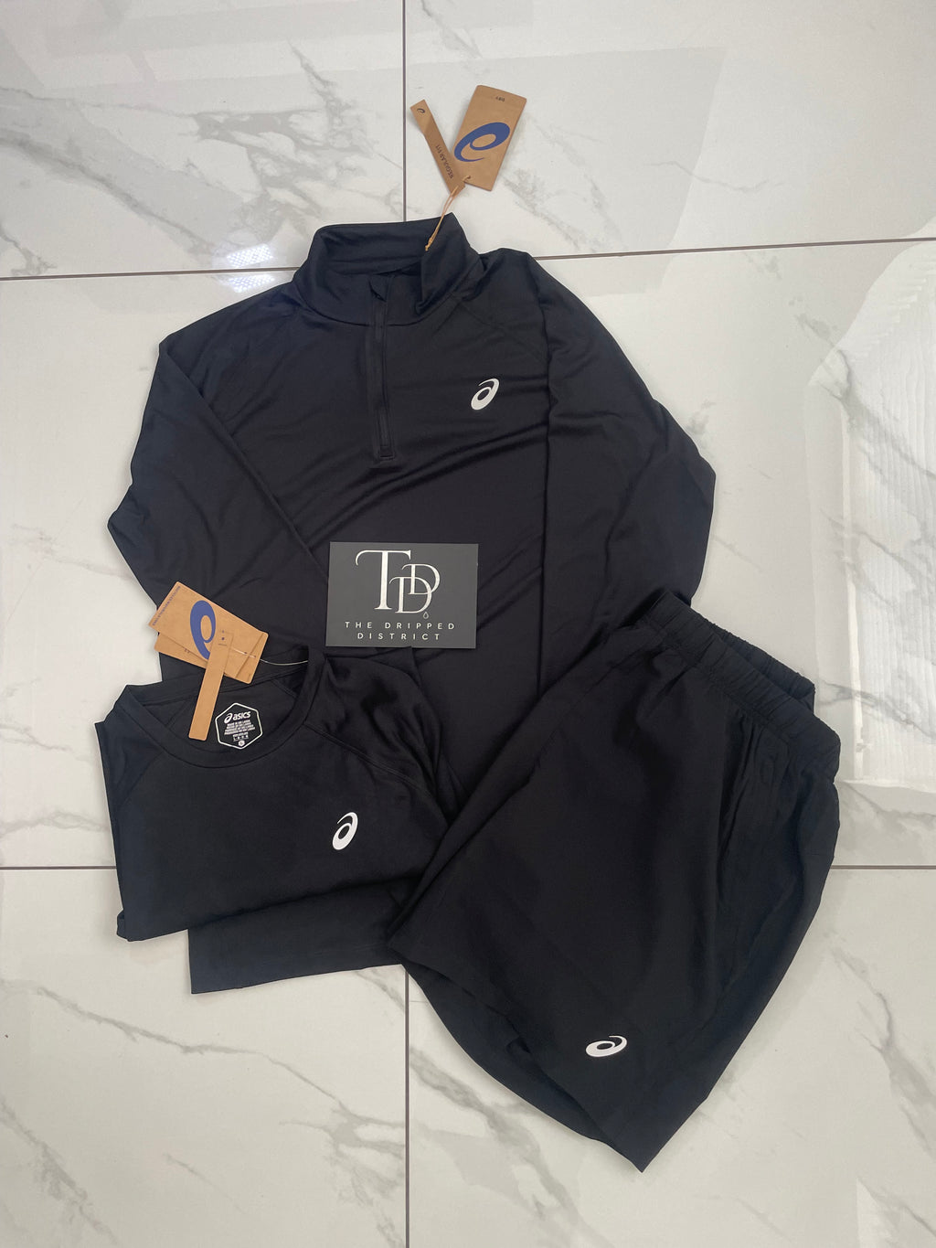 Asics 1/4 Zip, Core T-Shirt And Shorts Black