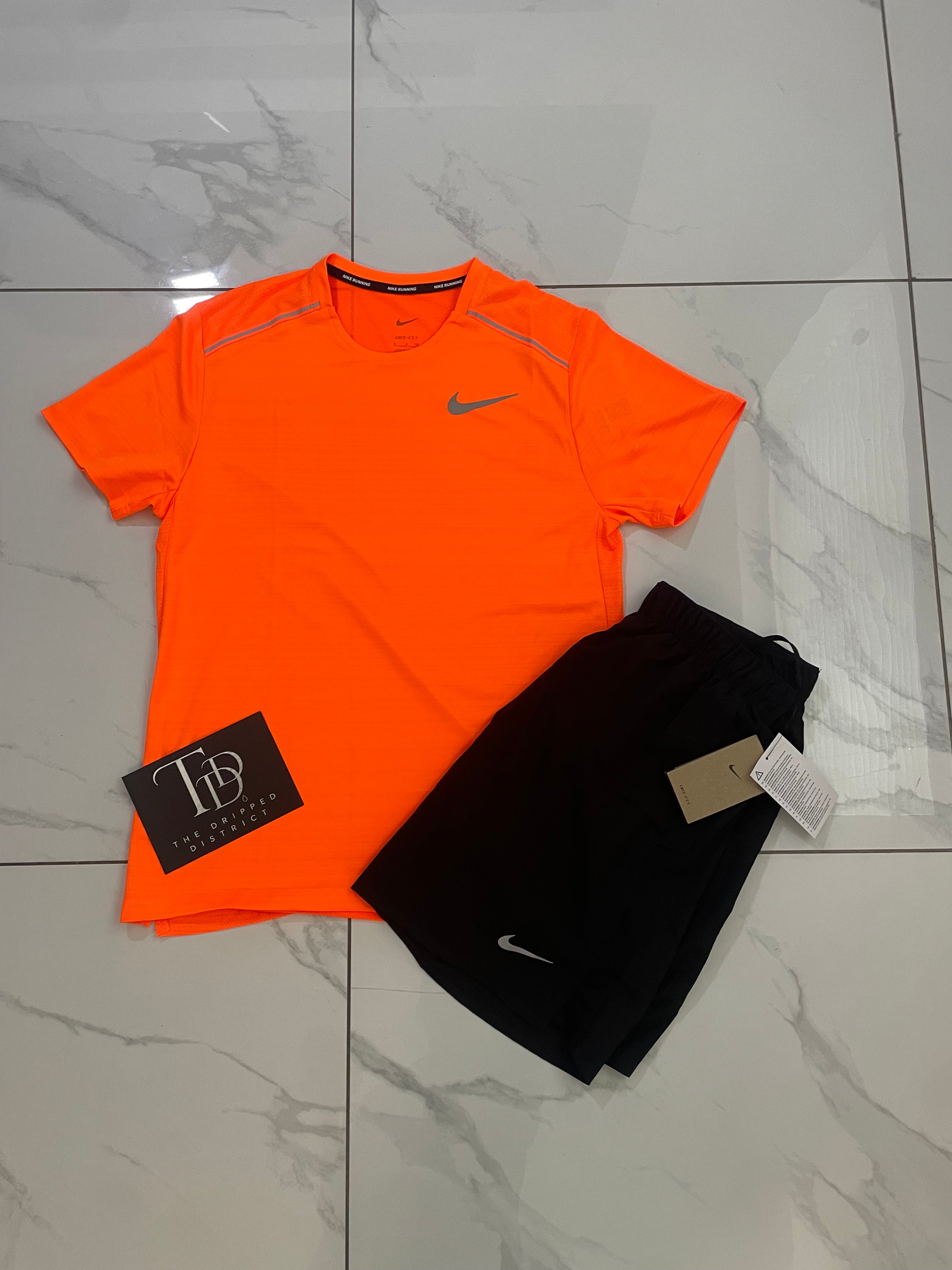 Nike Miler Top And 5inch Challenger Shorts Set Orange / Black