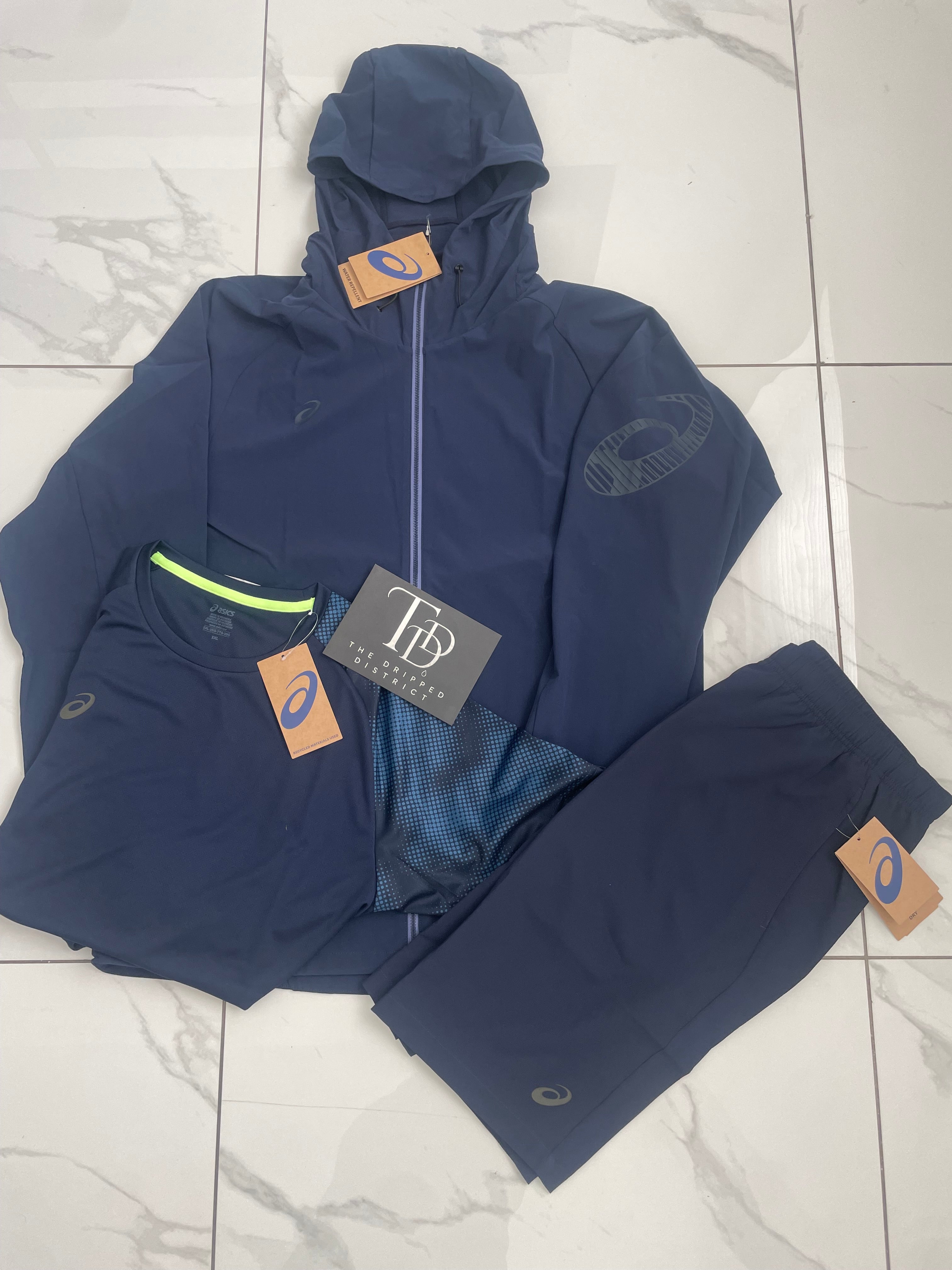 Asics 3pc Set Jacket, T-shirt And Shorts Navy