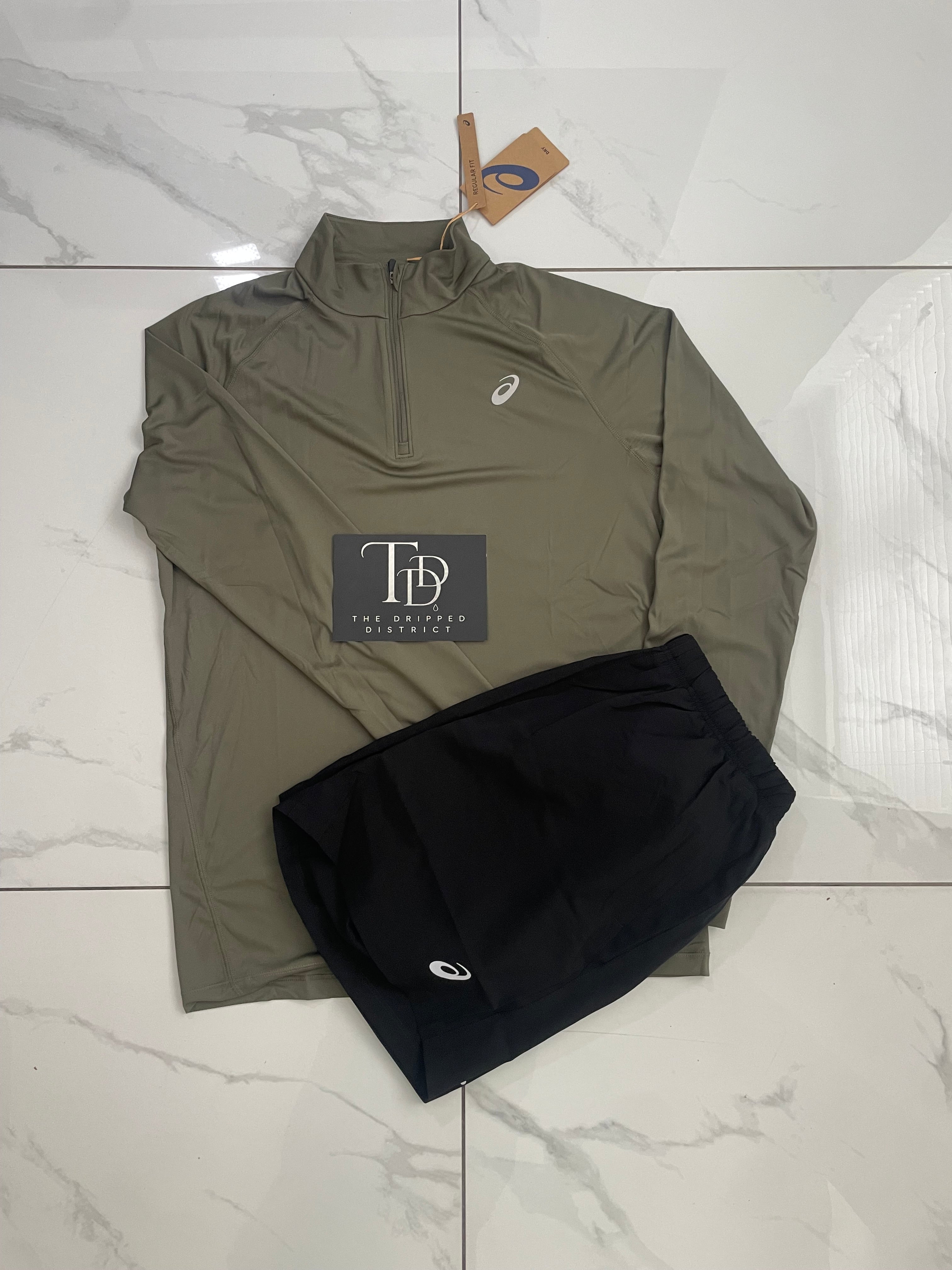 Asics 1/4 Zip And Shorts Mantle Green & Black